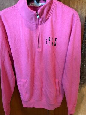 PINK Victoria's Secret Bright Pink Half-Zip Cowl Pullover with pockets